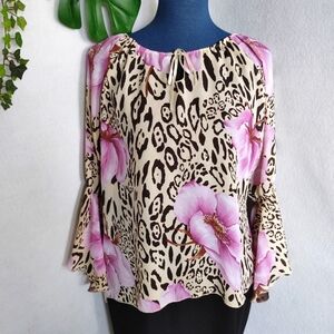 Milano Bell Sleeve Floral Animal Print Blouse Top